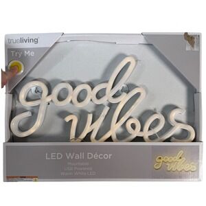 true living Good Vibes LED Wall Decor Warm White USB Powered Neon Sign 80in Cord